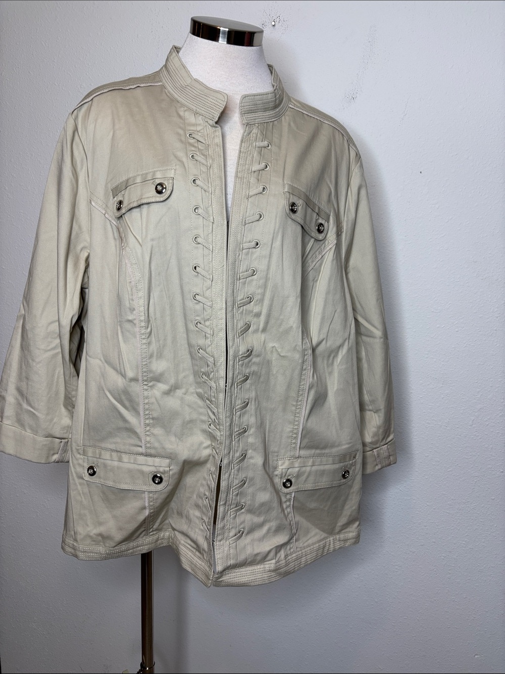 Dress Barn Cream Military-Style Field Jacket